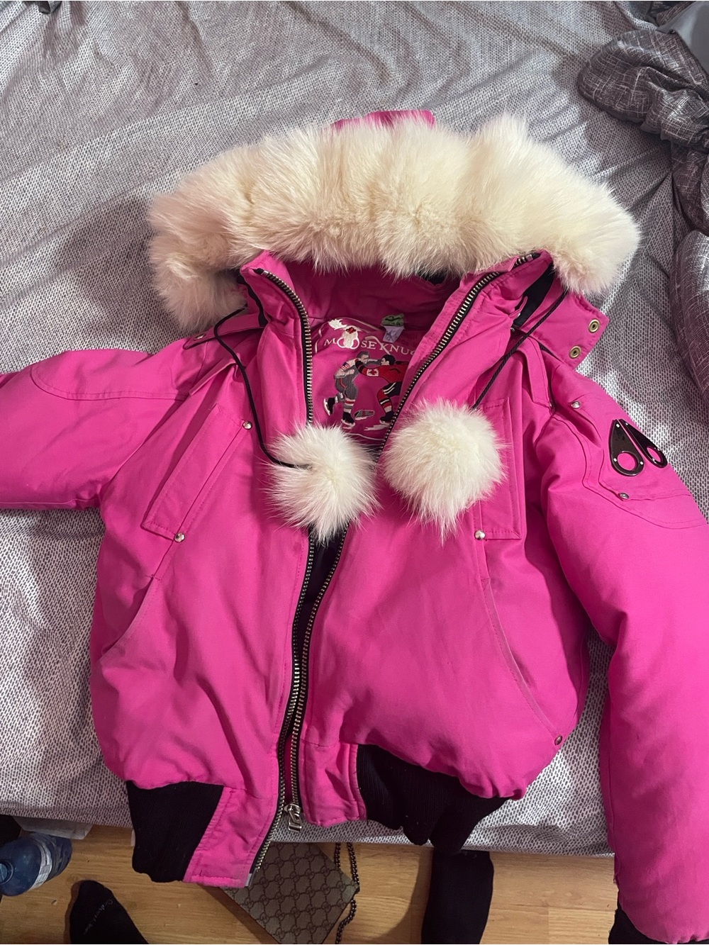RARE HOT PINK REAL FUR MOOSE KNUCKLES